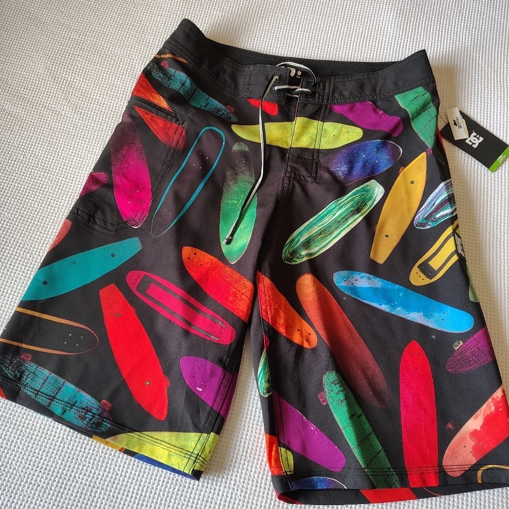 DC Black Shorts with Multicolor Skateboard Design Size 27
